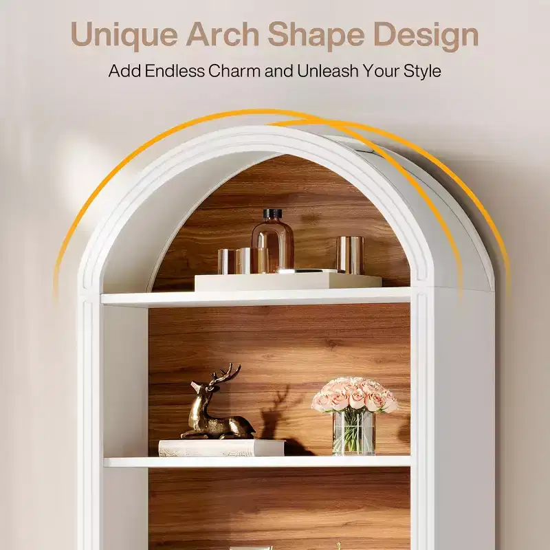 Étagère à livres arquée à 6 niveaux, bibliothèque haute de 196 cm, unité d'étagères de rangement ouverte autoportante pour salon, bureau à domicile