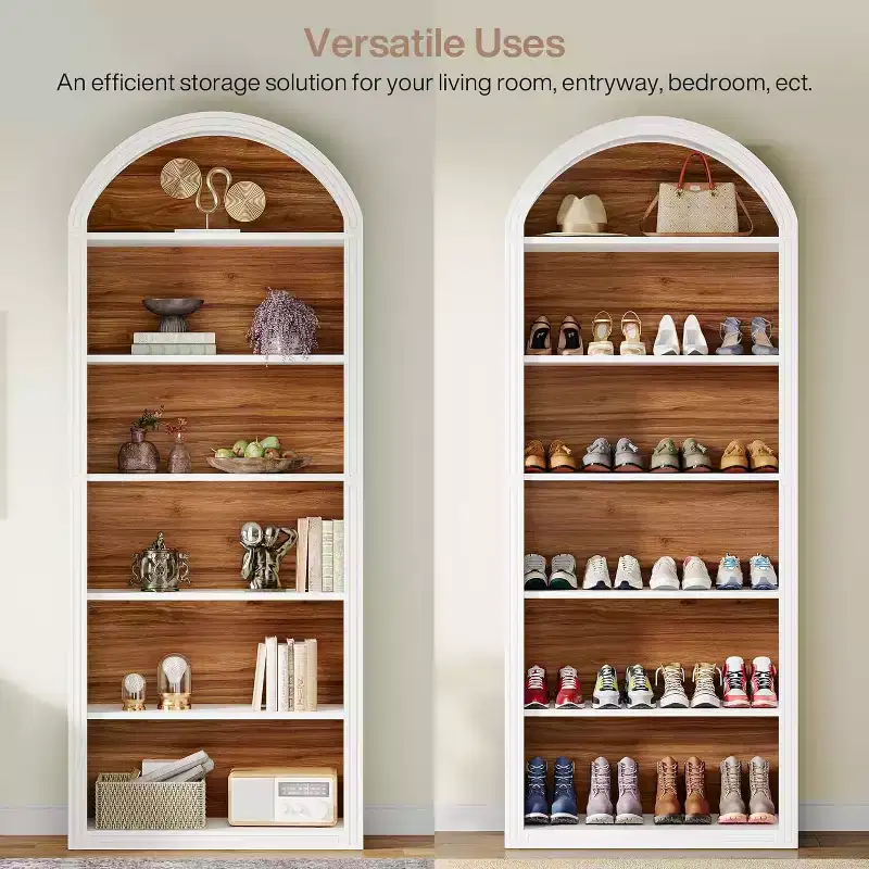 Étagère à livres arquée à 6 niveaux, bibliothèque haute de 196 cm, unité d'étagères de rangement ouverte autoportante pour salon, bureau à domicile