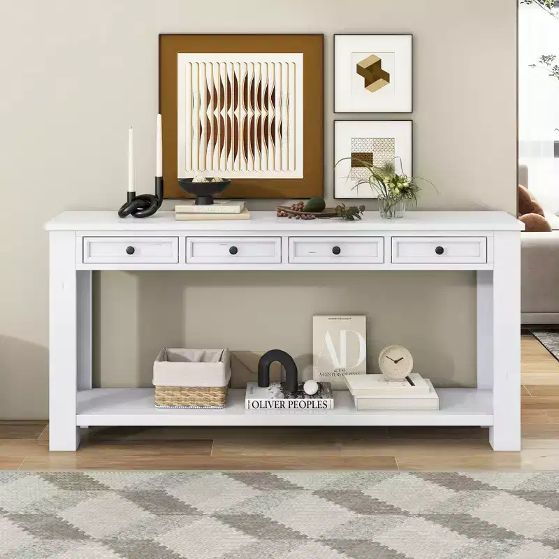 Console en bois massif Lance avec tiroirs et étagère inférieure