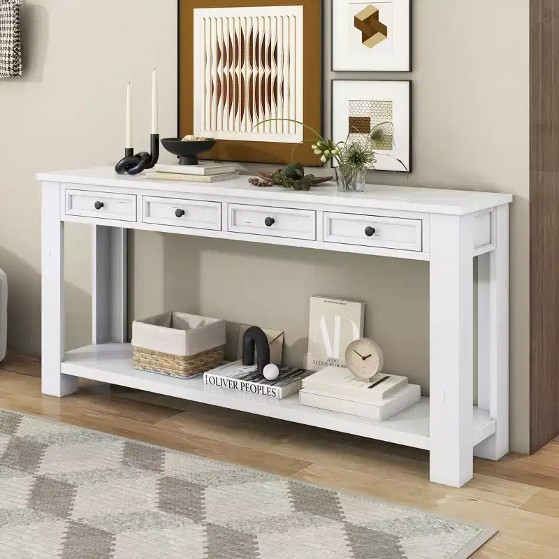 Console en bois massif Lance avec tiroirs et étagère inférieure