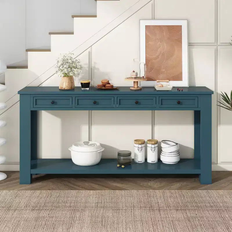 Console en bois massif Lance avec tiroirs et étagère inférieure