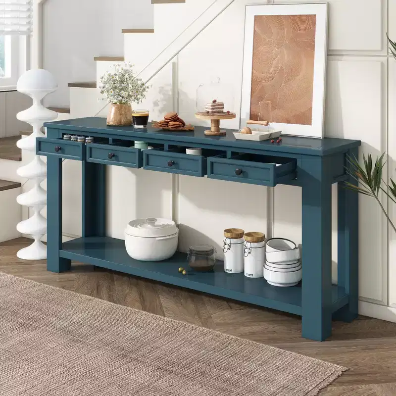 Console en bois massif Lance avec tiroirs et étagère inférieure