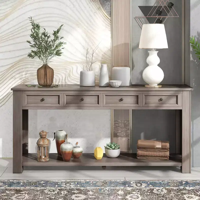 Console en bois massif Lance avec tiroirs et étagère inférieure