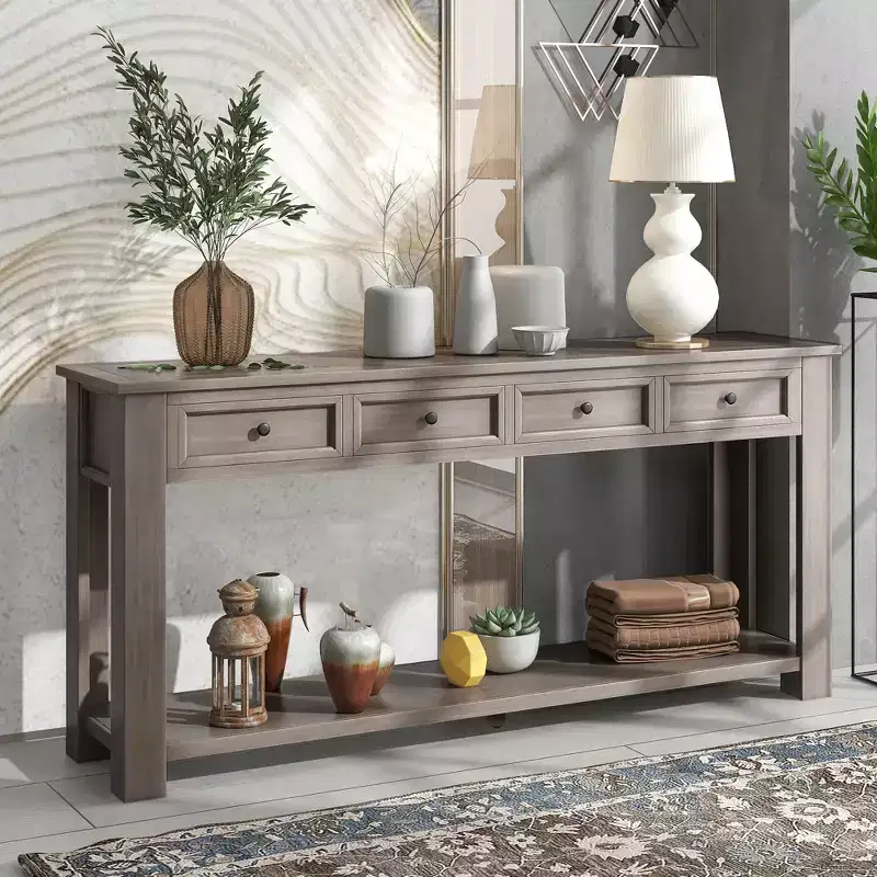 Console en bois massif Lance avec tiroirs et étagère inférieure