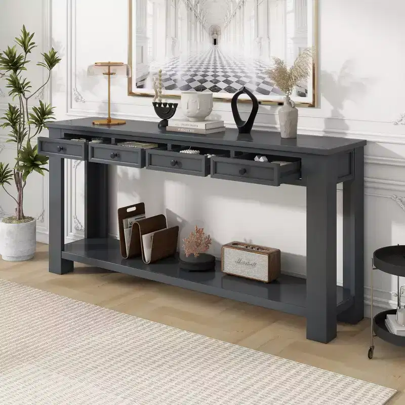 Console en bois massif Lance avec tiroirs et étagère inférieure