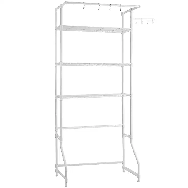 Étagère de rangement 3 niveaux au-dessus lave-linge et sèche-linge, séchoir à linge de buanderie avec tringle à vêtements et crochets, étagère simple pour lave-linge, gain de place, blanc