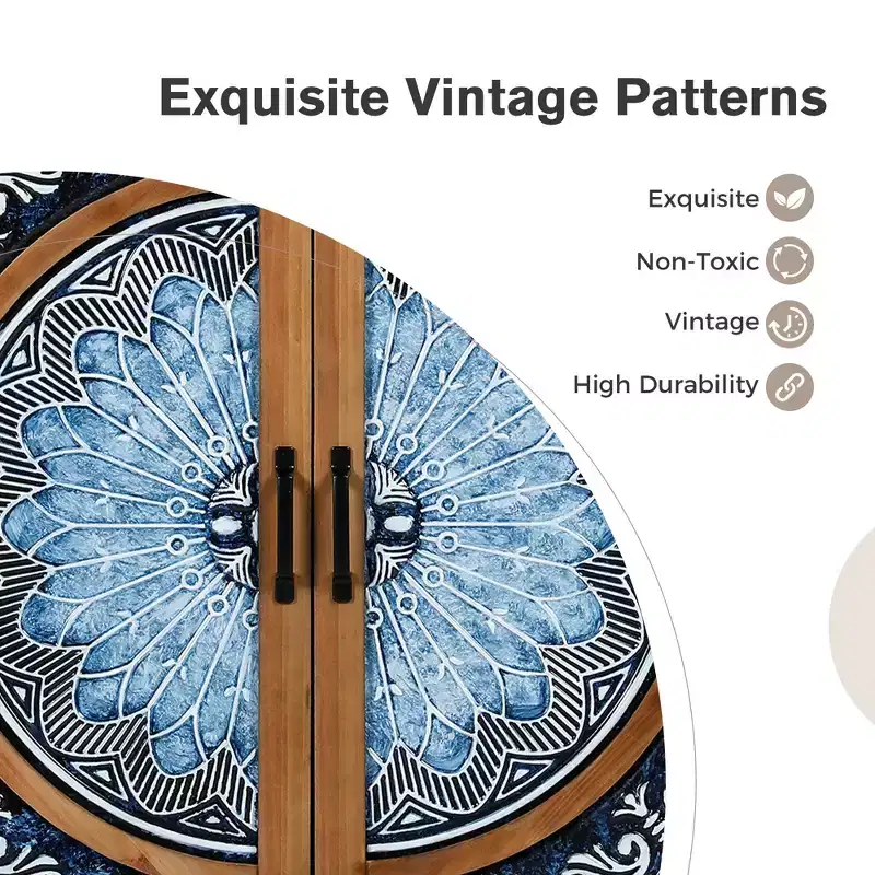 Armoire de rangement d'appoint 2 portes à motifs de porcelaine bleue et blanche à l'aspect vieilli pour entrée et salon