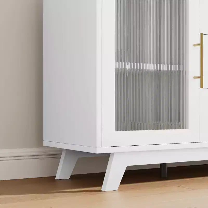 Buffet de rangement de 56 po avec 2 portes en verre cannelé, 3 grands tiroirs, meuble de bar à café moderne pour cuisine, salle à manger, salon