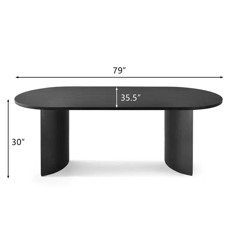 Table à manger ovale moderne avec pieds en forme de C, Grande table de cuisine élégante avec finition grain de bois pour la maison, la salle de petit-déjeuner ou la salle à manger