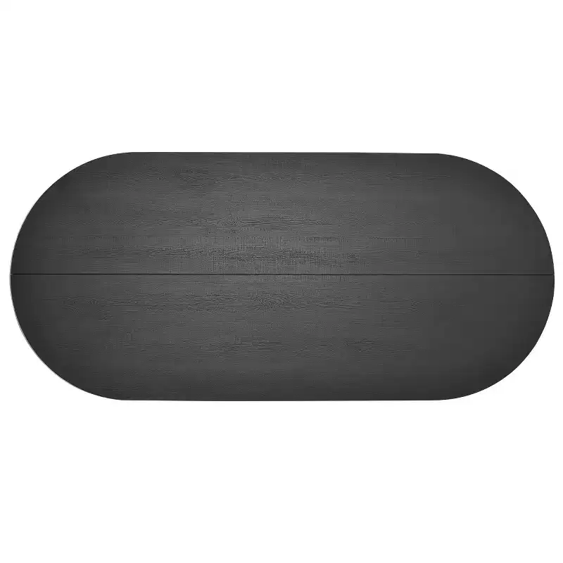 Table à manger ovale moderne avec pieds en forme de C, Grande table de cuisine élégante avec finition grain de bois pour la maison, la salle de petit-déjeuner ou la salle à manger