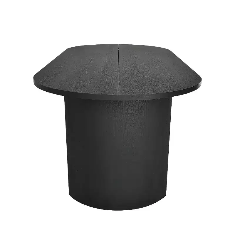 Table à manger ovale moderne avec pieds en forme de C, Grande table de cuisine élégante avec finition grain de bois pour la maison, la salle de petit-déjeuner ou la salle à manger