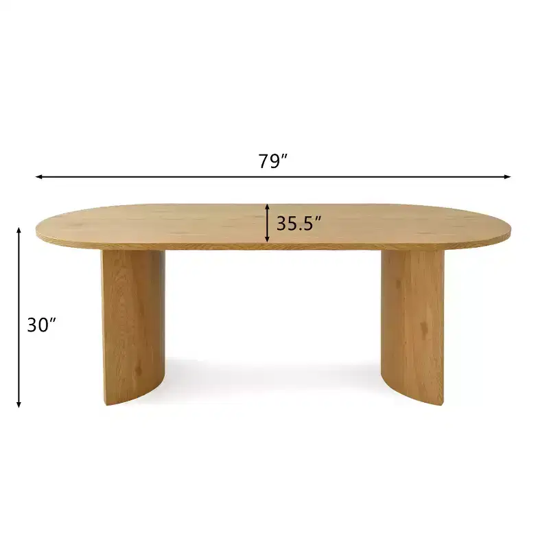 Table à manger ovale moderne avec pieds en forme de C, Grande table de cuisine élégante avec finition grain de bois pour la maison, la salle de petit-déjeuner ou la salle à manger