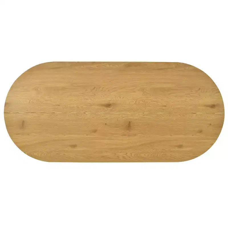 Table à manger ovale moderne avec pieds en forme de C, Grande table de cuisine élégante avec finition grain de bois pour la maison, la salle de petit-déjeuner ou la salle à manger