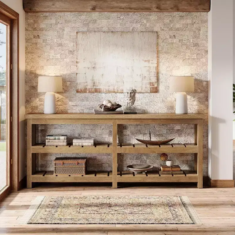 Table console extra longue de 70,86 pouces, table d'entrée rustique à 3 niveaux, table de canapé en bois derrière le canapé pour le salon, le couloir, le hall d'entrée