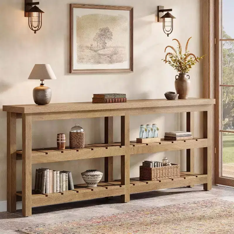 Table console extra longue de 70,86 pouces, table d'entrée rustique à 3 niveaux, table de canapé en bois derrière le canapé pour le salon, le couloir, le hall d'entrée