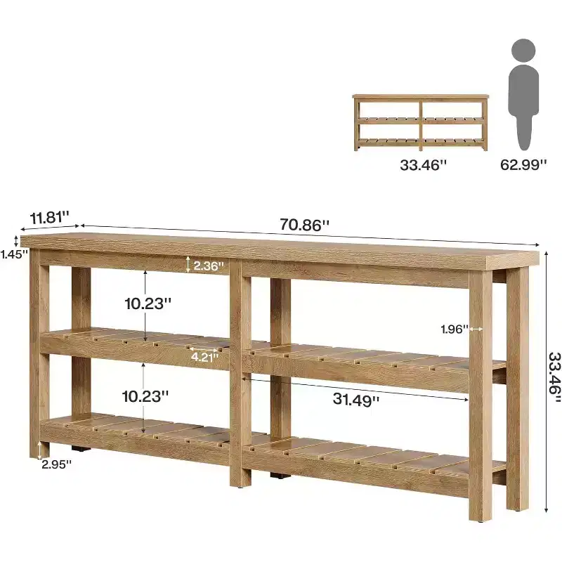 Table console extra longue de 70,86 pouces, table d'entrée rustique à 3 niveaux, table de canapé en bois derrière le canapé pour le salon, le couloir, le hall d'entrée
