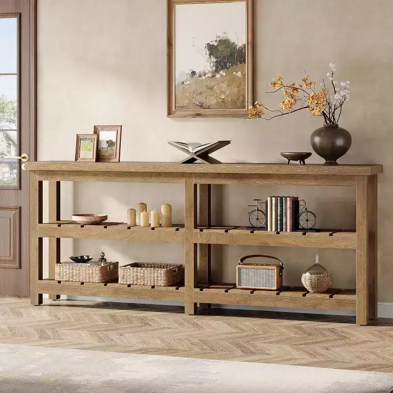 Table console extra longue de 70,86 pouces, table d'entrée rustique à 3 niveaux, table de canapé en bois derrière le canapé pour le salon, le couloir, le hall d'entrée