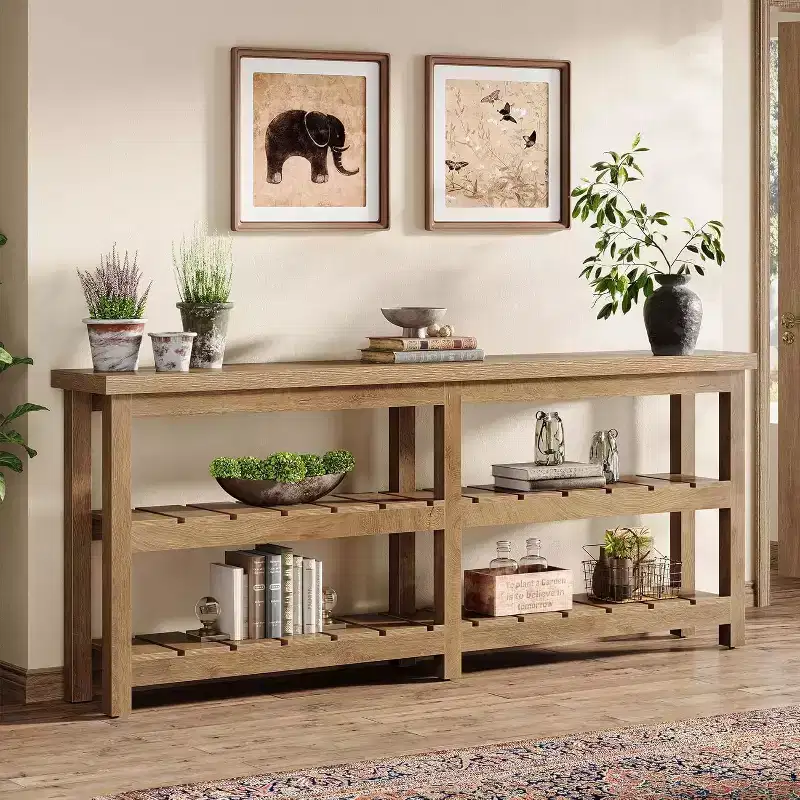 Table console extra longue de 70,86 pouces, table d'entrée rustique à 3 niveaux, table de canapé en bois derrière le canapé pour le salon, le couloir, le hall d'entrée