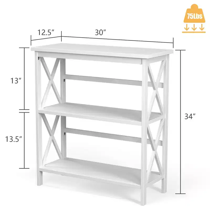 Étagère bibliothèque en bois à 3 niveaux, ouverte, avec design en X, autoportante, noir/marron/naturel/blanc