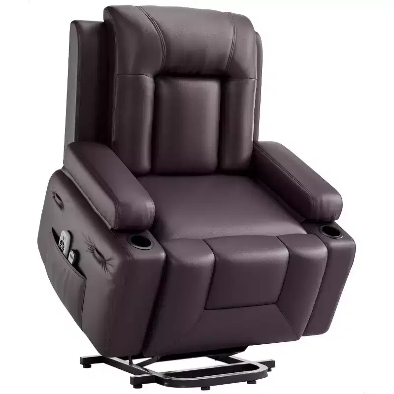 Fauteuil inclinable électrique avec massage et chauffage – Fauteuil lève-personne en cuir PU réglable et robuste pour personnes âgées et à mobilité réduite