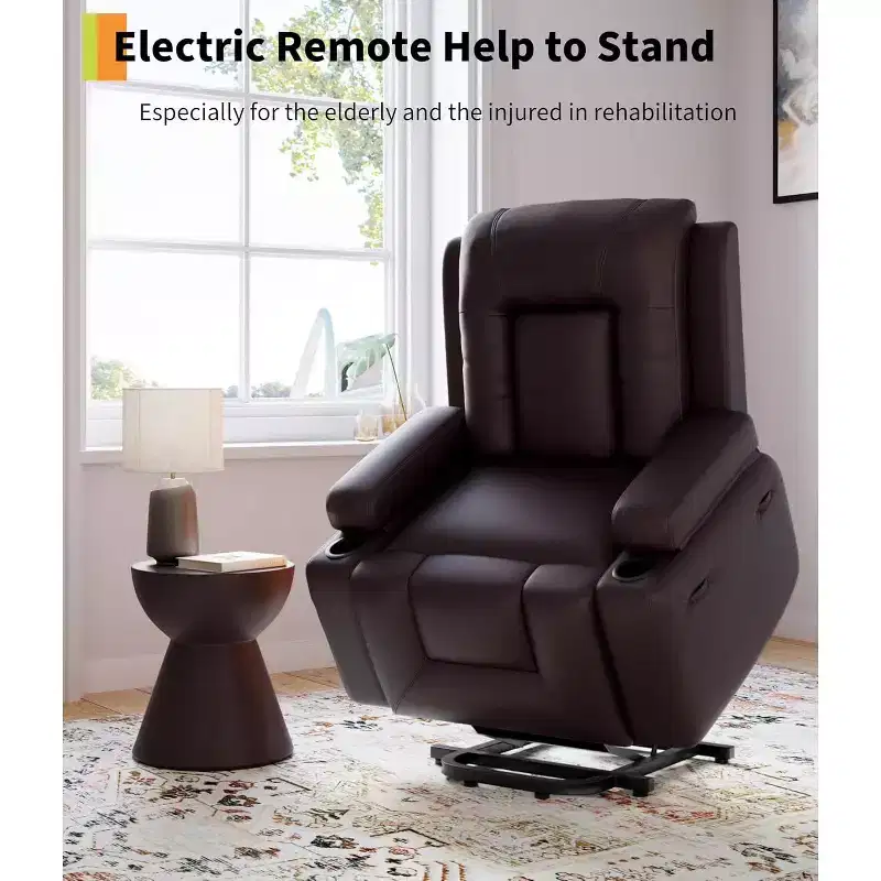 Fauteuil inclinable électrique avec massage et chauffage – Fauteuil lève-personne en cuir PU réglable et robuste pour personnes âgées et à mobilité réduite