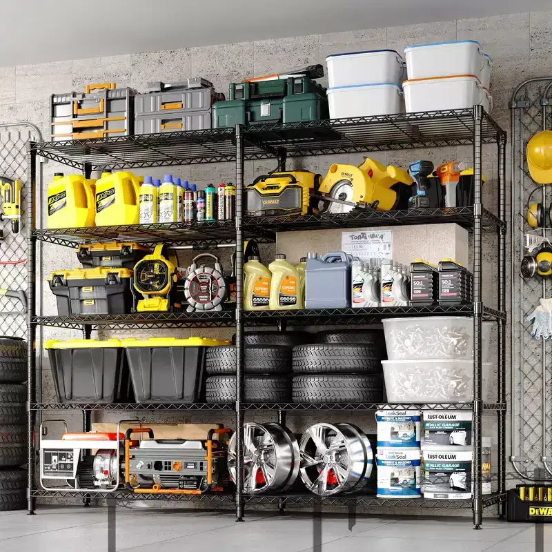 Étagères de rangement à 5 niveaux, étagère métallique, étagères grillagées réglables, rayonnages de garage robustes sur pied