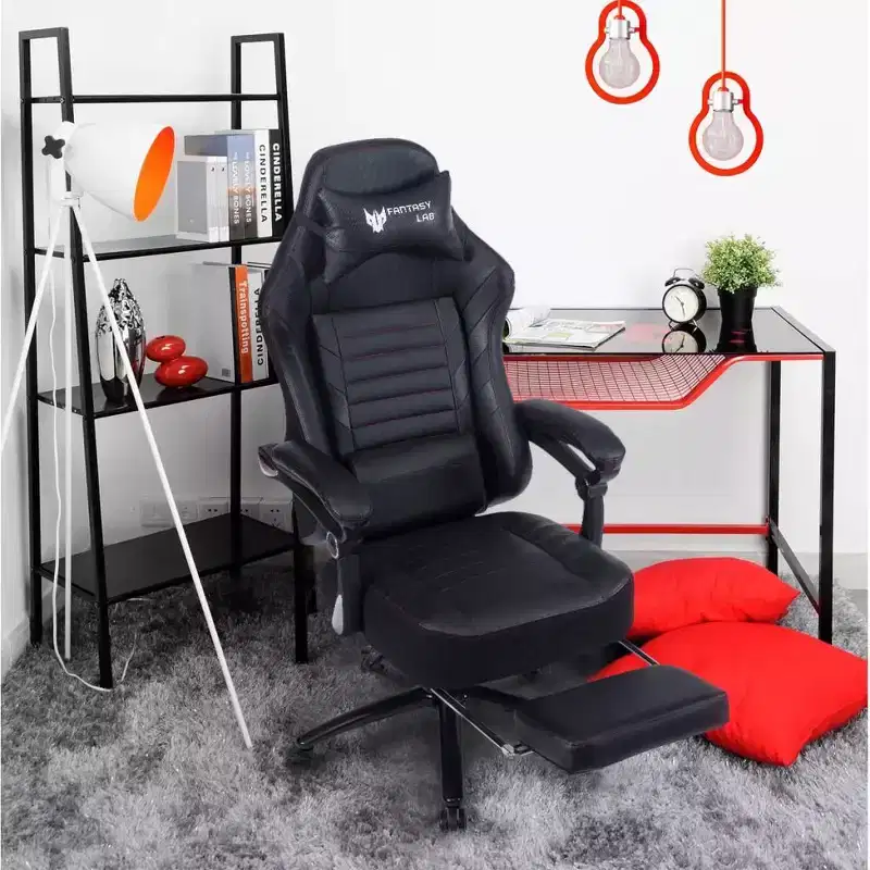 Chaise de jeu à dossier haut, chaise de bureau ergonomique avec repose-pieds pliable, chaise confortable réglable en hauteur pour étude, salle de jeux