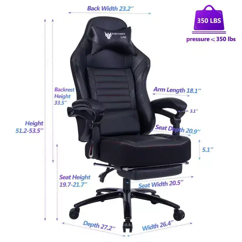 Chaise de jeu à dossier haut, chaise de bureau ergonomique avec repose-pieds pliable, chaise confortable réglable en hauteur pour étude, salle de jeux