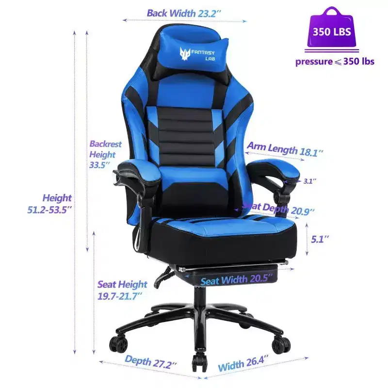 Chaise de jeu à dossier haut, chaise de bureau ergonomique avec repose-pieds pliable, chaise confortable réglable en hauteur pour étude, salle de jeux