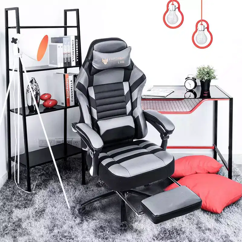 Chaise de jeu à dossier haut, chaise de bureau ergonomique avec repose-pieds pliable, chaise confortable réglable en hauteur pour étude, salle de jeux