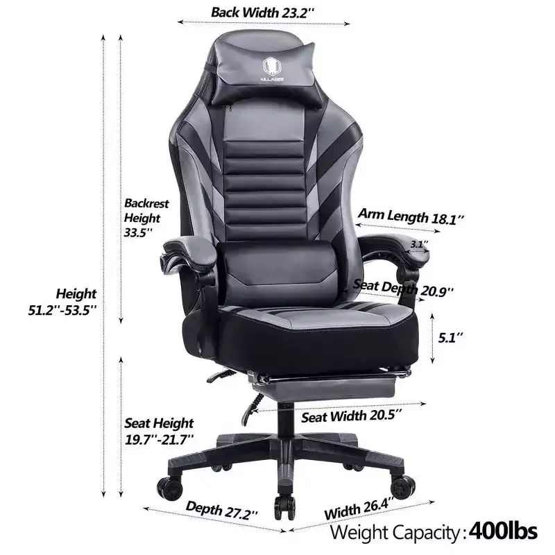 Chaise de jeu à dossier haut, chaise de bureau ergonomique avec repose-pieds pliable, chaise confortable réglable en hauteur pour étude, salle de jeux