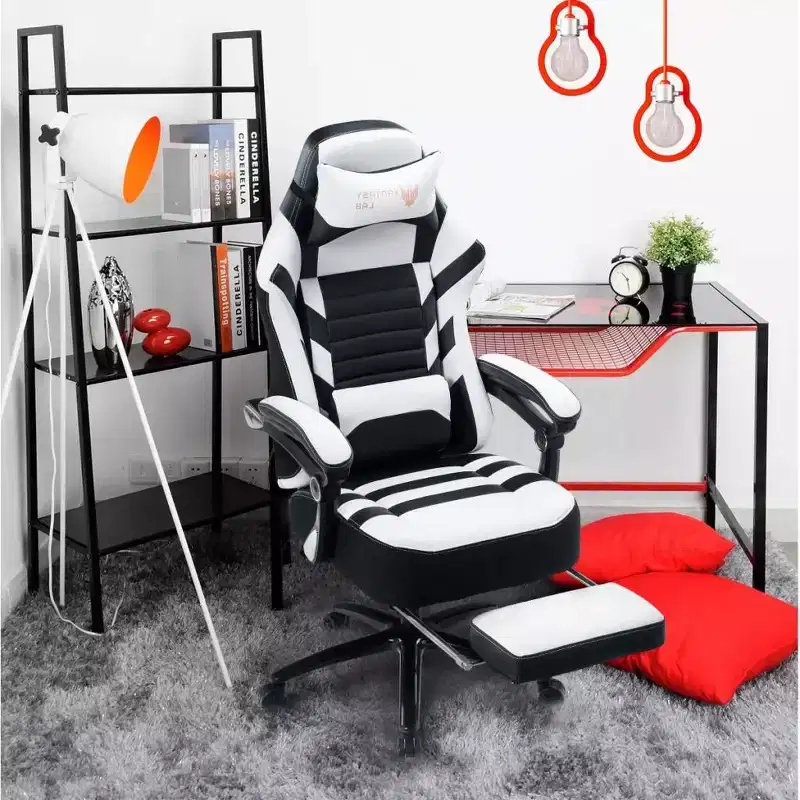 Chaise de jeu à dossier haut, chaise de bureau ergonomique avec repose-pieds pliable, chaise confortable réglable en hauteur pour étude, salle de jeux