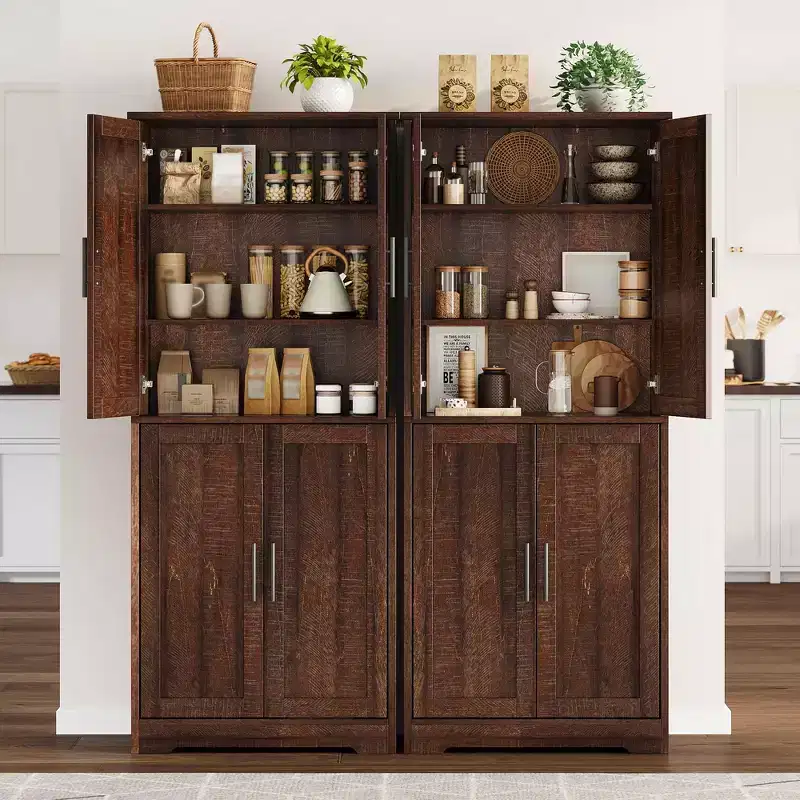 Meuble de rangement autoportant de 178 cm de hauteur avec 4 portes et étagères ouvertes, armoire de rangement réglable pour salle à manger, salle de bain, salon