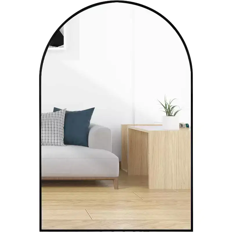 Miroir mural de salle de bain avec arche en métal noir