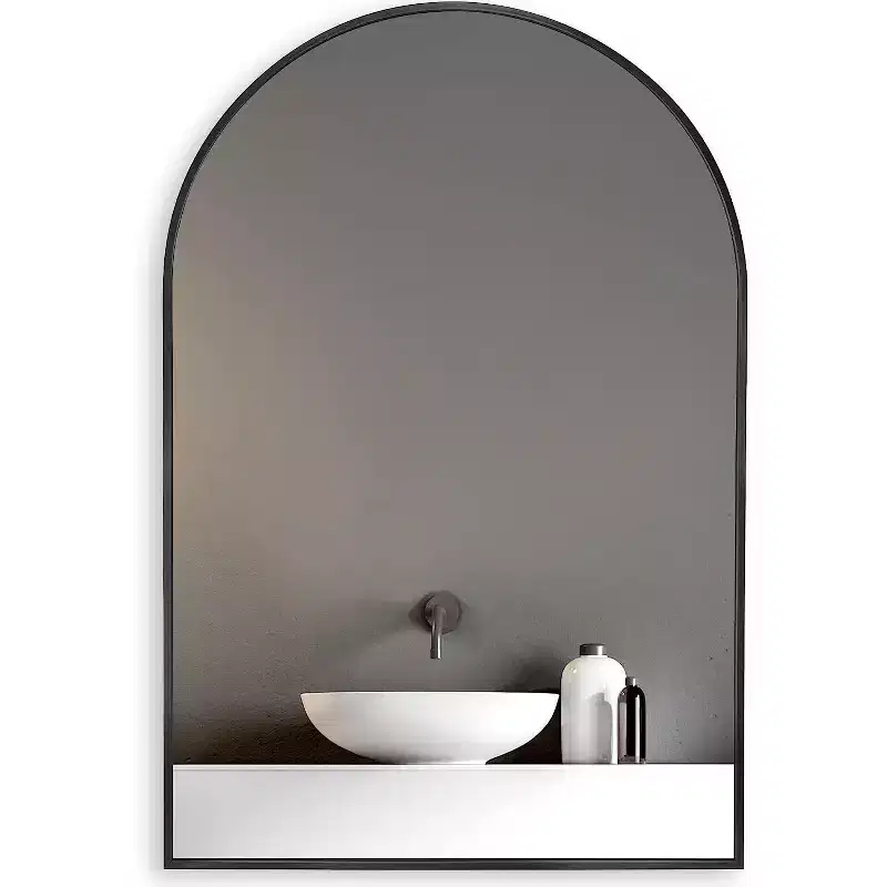 Miroir mural de salle de bain avec arche en métal noir
