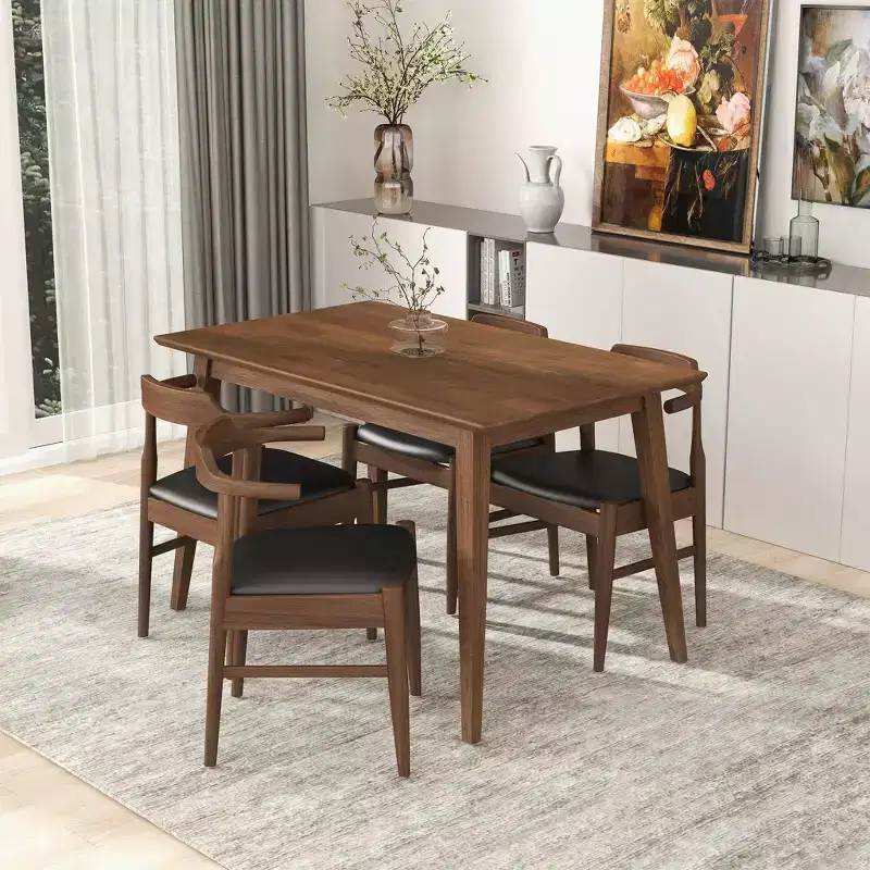 Table à manger rectangulaire en bois massif de style moderne 47 po Table de petit-déjeuner moderne à bords biseautés, 4 places