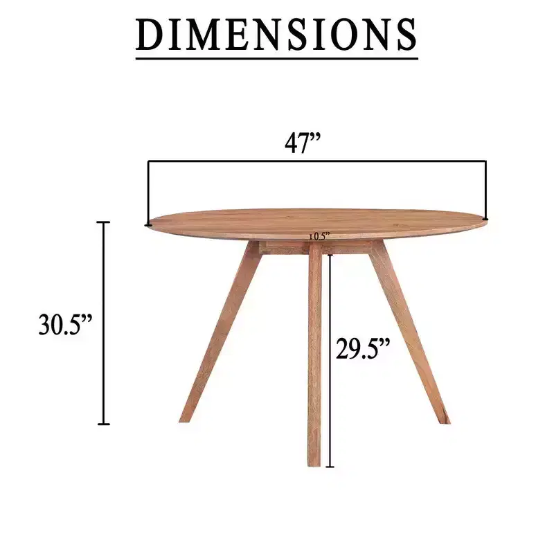 Table de salle à manger Royal Hampton | Plateau rond de 120 cm | Bois de manguier naturel marron fait main | Piétement oblique à quatre pieds