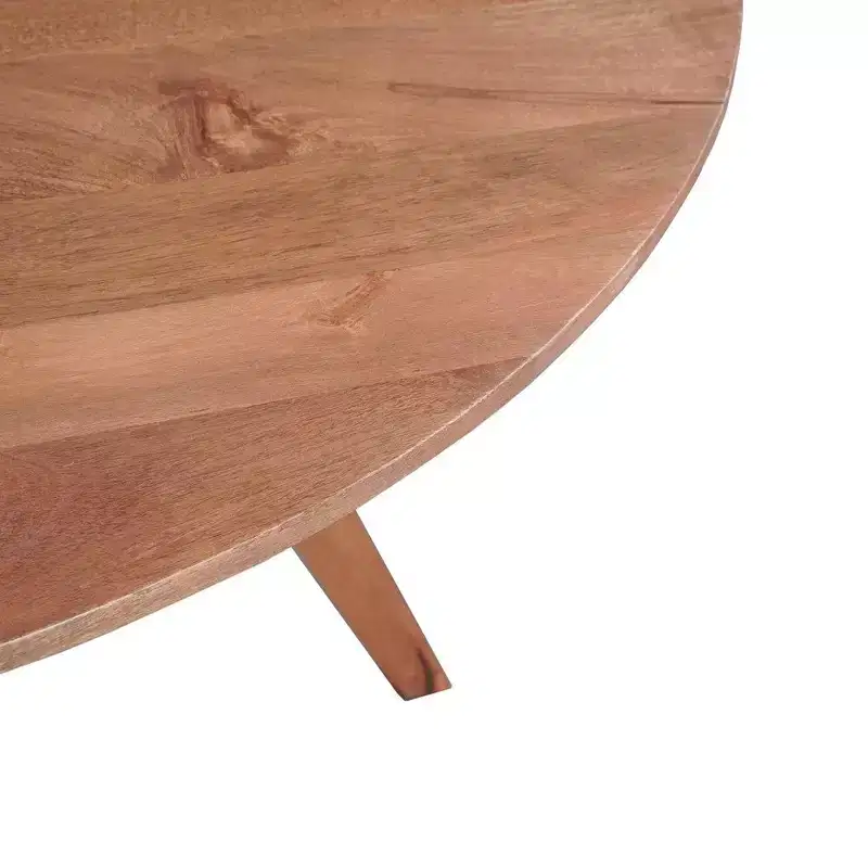Table de salle à manger Royal Hampton | Plateau rond de 120 cm | Bois de manguier naturel marron fait main | Piétement oblique à quatre pieds