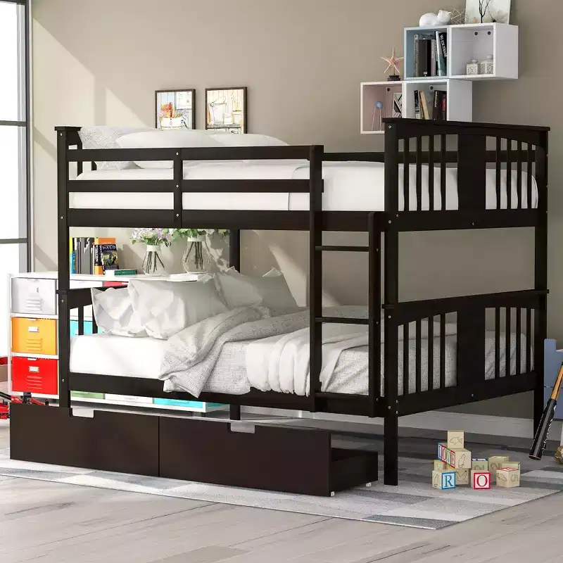 Lit superposé double avec tiroirs, lit superposé en bois pleine grandeur pour enfants, adolescents et adultes, convertible en 2 lits