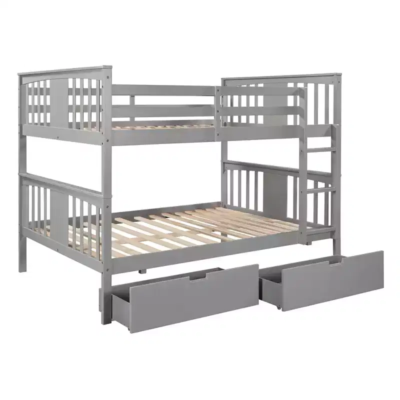 Lit superposé double avec tiroirs, lit superposé en bois pleine grandeur pour enfants, adolescents et adultes, convertible en 2 lits