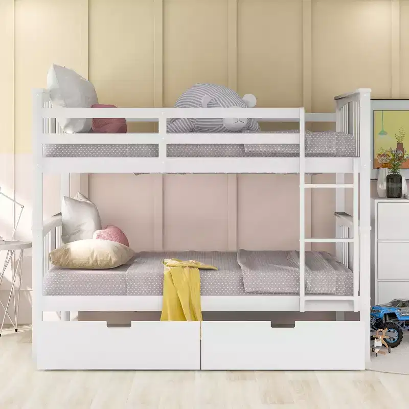 Lit superposé double avec tiroirs, lit superposé en bois pleine grandeur pour enfants, adolescents et adultes, convertible en 2 lits