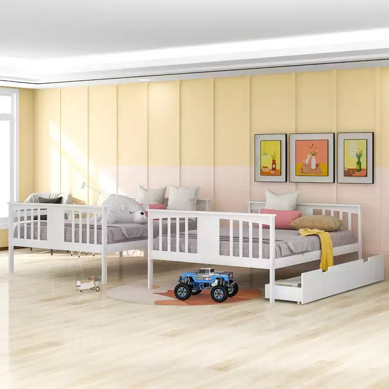 Lit superposé double avec tiroirs, lit superposé en bois pleine grandeur pour enfants, adolescents et adultes, convertible en 2 lits