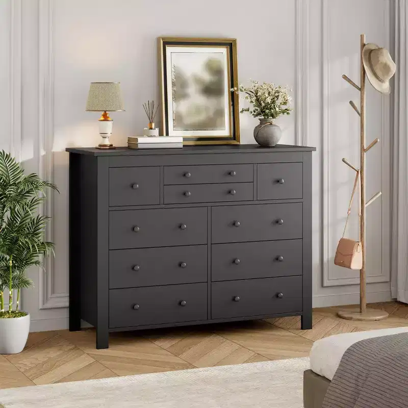 Commode à 10 tiroirs pour chambre à coucher, commode en bois de 120 cm de large, organisateur de rangement de vêtements, meuble TV pour salon, couloir, chambre à coucher