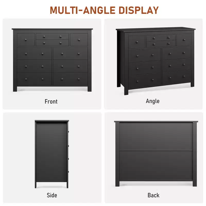 Commode à 10 tiroirs pour chambre à coucher, commode en bois de 120 cm de large, organisateur de rangement de vêtements, meuble TV pour salon, couloir, chambre à coucher