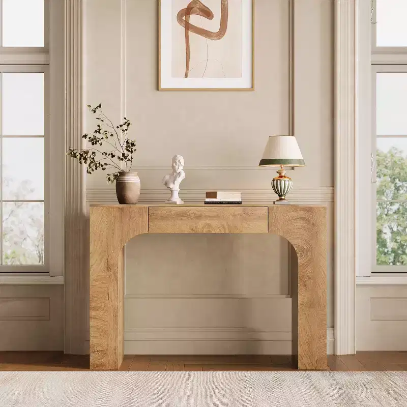 Console longue avec tiroir, table de canapé rectangulaire en bois derrière le canapé, tables de couloir d'entrée de ferme pour l'entrée, salon