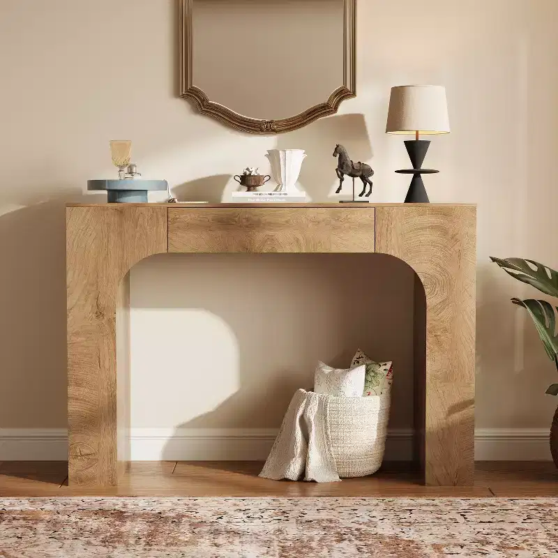 Console longue avec tiroir, table de canapé rectangulaire en bois derrière le canapé, tables de couloir d'entrée de ferme pour l'entrée, salon