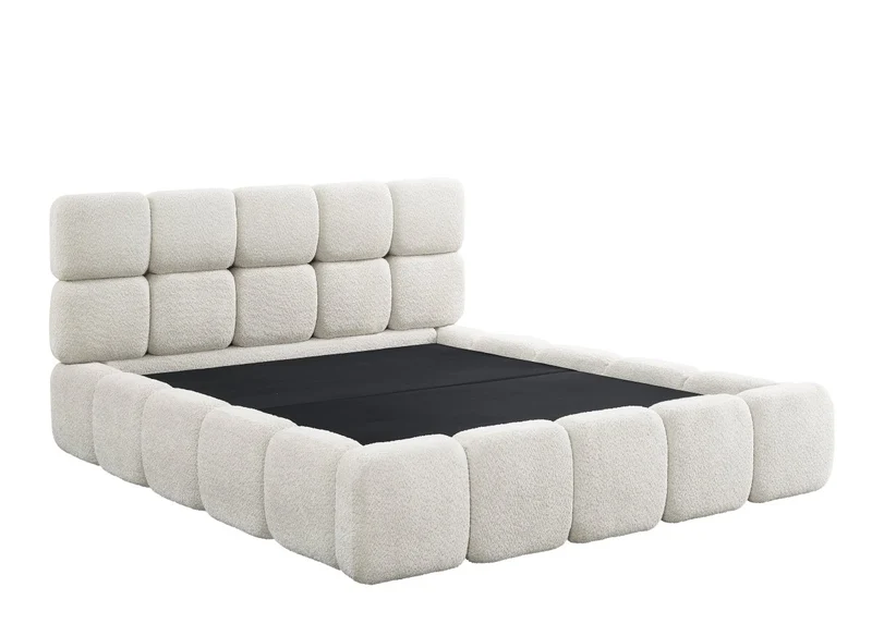 Lit coffre tissu bouclette beige 180x200 cm BUBBLE