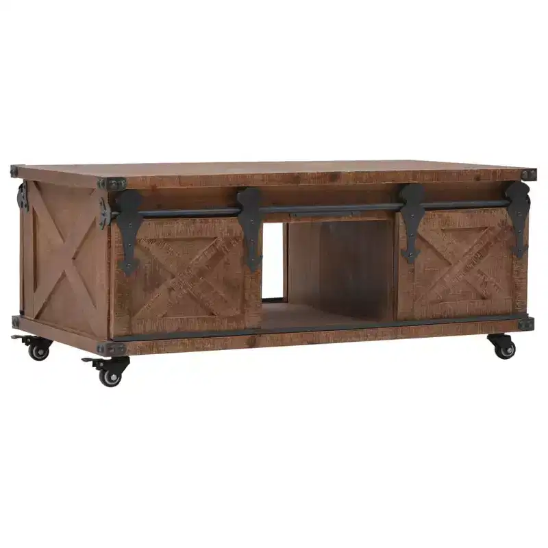 Table basse Marron Bois de sapin massif, MDF, acier 91 x 51 x 38 cm