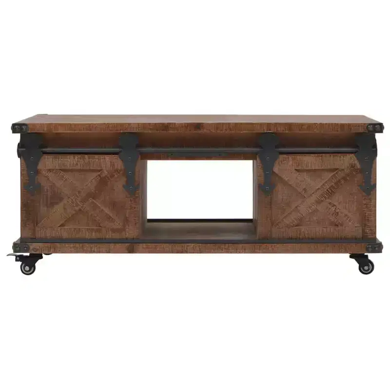 Table basse Marron Bois de sapin massif, MDF, acier 91 x 51 x 38 cm