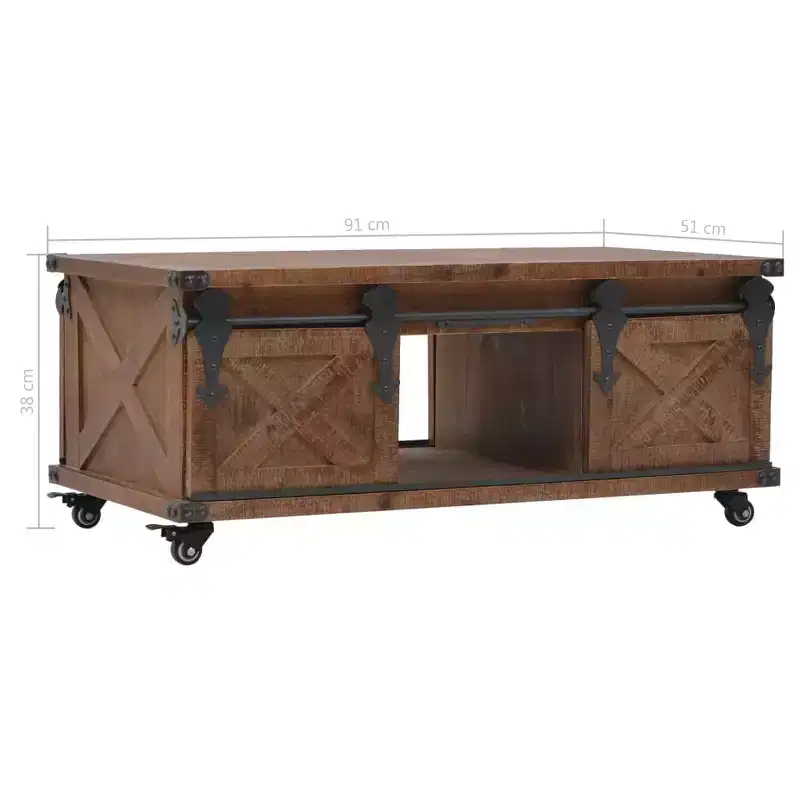 Table basse Marron Bois de sapin massif, MDF, acier 91 x 51 x 38 cm